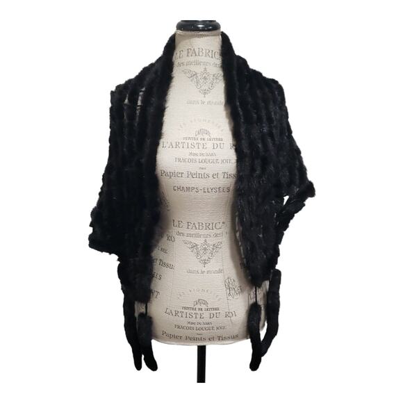 Preston & York Black Premiere Fur Minx Dress Overthrow Cape Wrap Fox Tail Edging - Picture 1 of 13